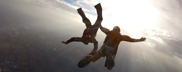 two people skydiving
